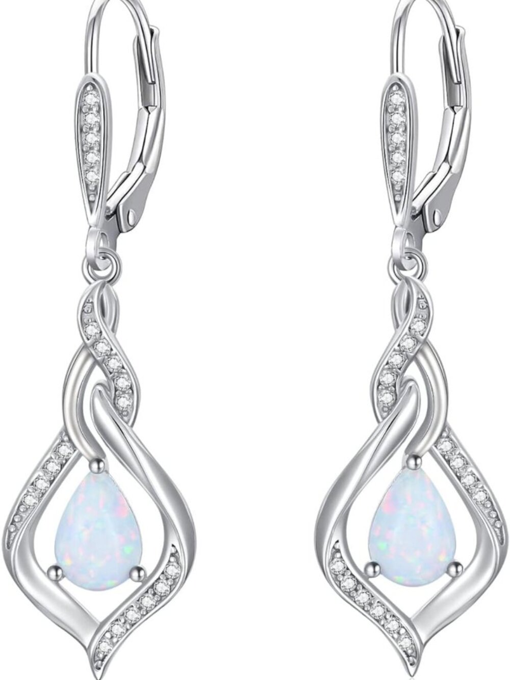 Elegant Opal Teardrop Dangle Earrings - Sterling Silver Moonstone & Moss Agate